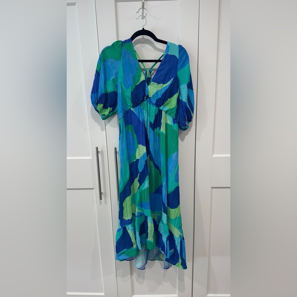 Nobody’s Child Amy Blue, Green Abstract Midi Dress - UK size 10, US size 6